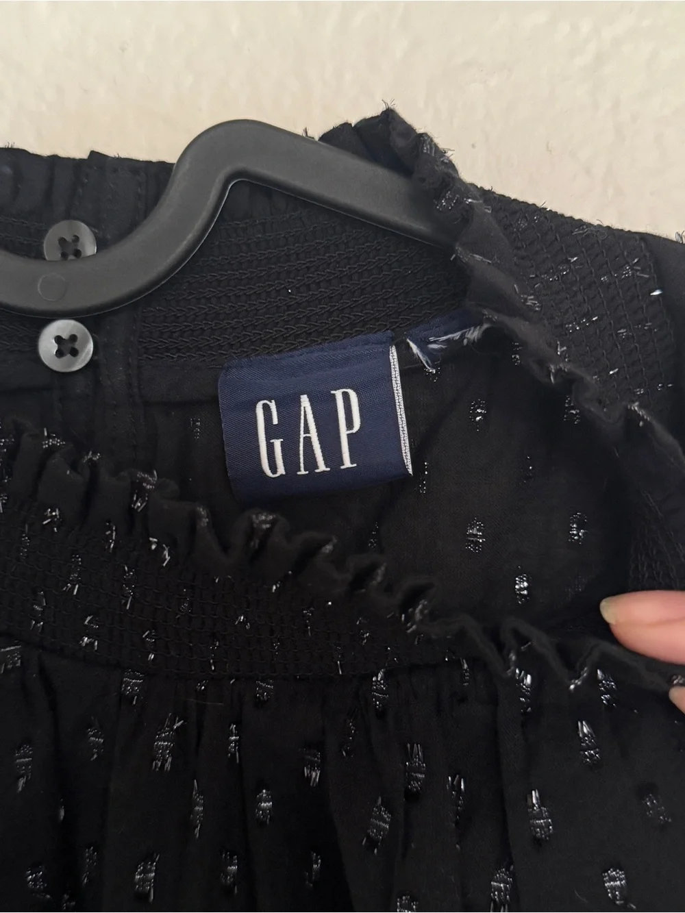 Gap Black Metallic Dot Smocked Mock Neck Long Sleeve Ruffle Whimsigoth Dress M/L